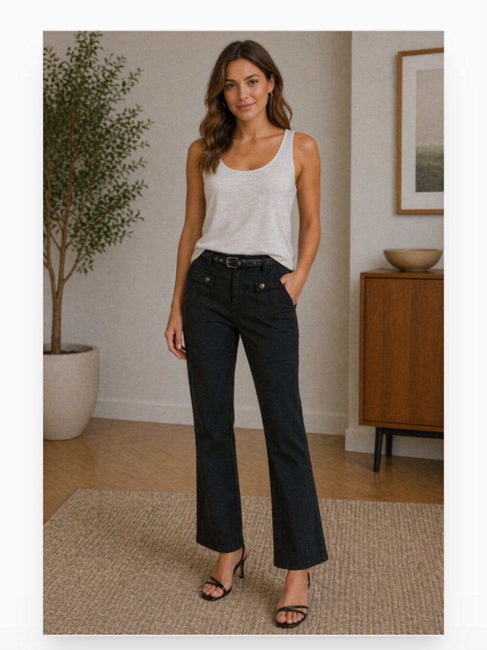 Ralph Lauren Polo Jeans Pants Womens 4 Black Cargo Belted Bootcut Twill Utility